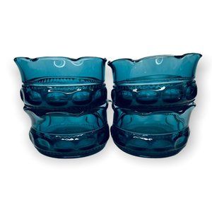 VINTAGE Indiana Glass Kings Crown Thumbprint Blue Indiana Glass Small Bowls 4Pc